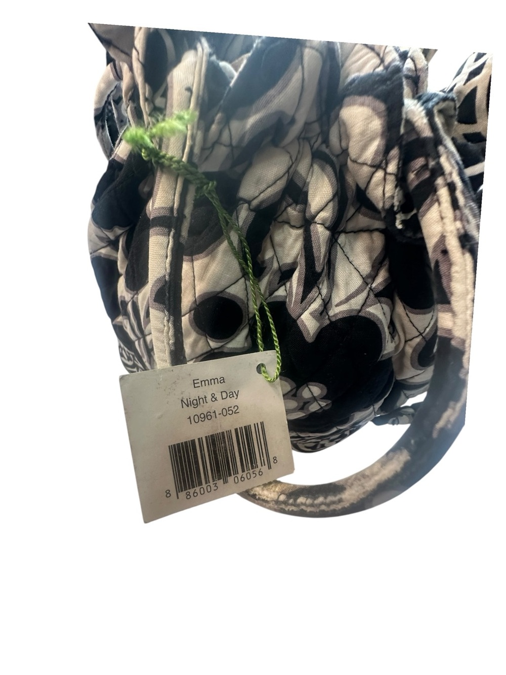 Vera Bradley Quilted Drawstring Handbag Tote Black Cream Floral Purse Retired - Picture 11 of 13